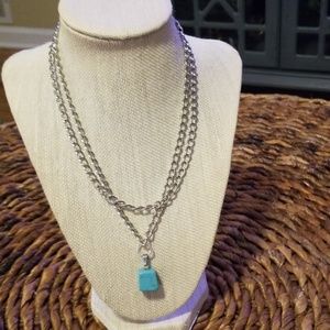 Large link silver plated necklace w/Turguioise